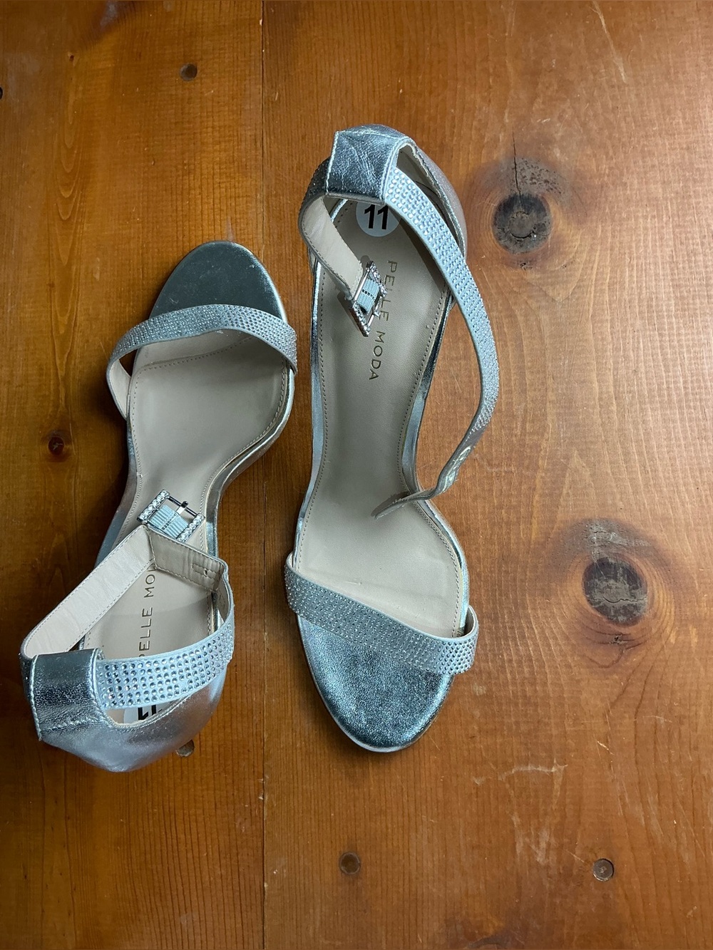 Pelle Moda Kacey Sparkling Silver Open-Toe Ankle-Strap Heels